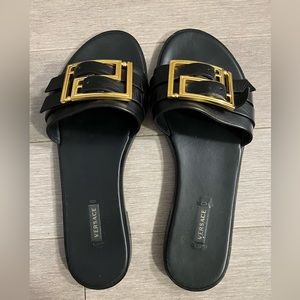 Versace black leather sandals